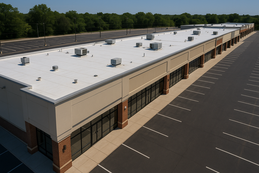 create a large strip mall roofing image