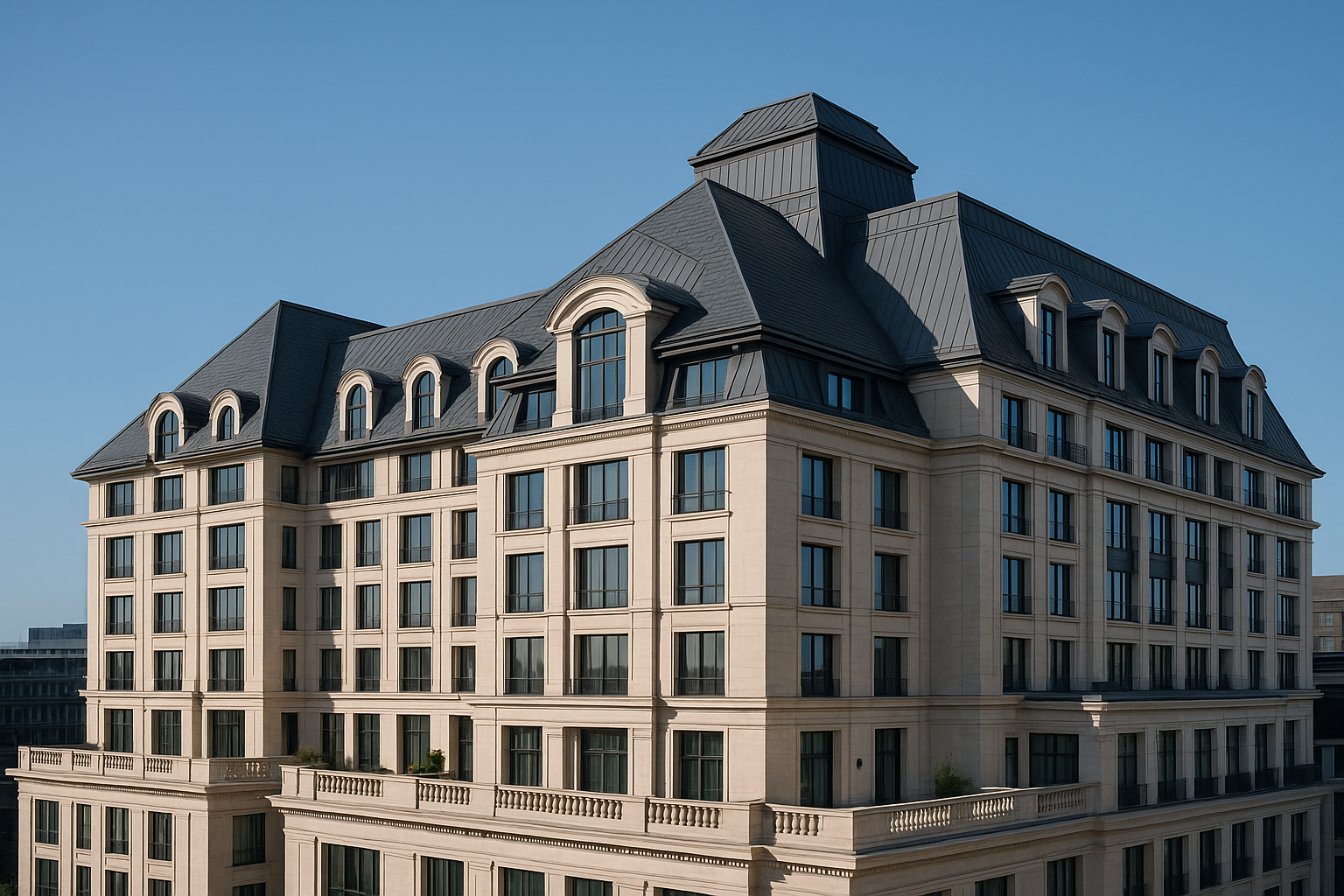 create a large high end hotel roof image 