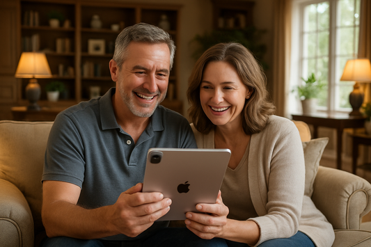I like this image but the tablet is facing the wrong direction. show the back of the latest IPAD tablet and leave everything else the same
